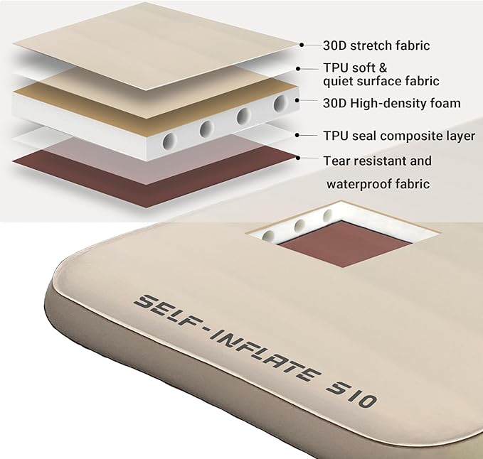 Self Inflating Sleeping Pad4 Extra Thick Memory Foam Camping Pad 60S Fast Air Self-Inflating Camping Mattress Pads 4 Season Sleeping Mat for Camping Rooftop Tent Car Truck Van