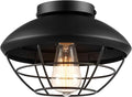 Globe Electric 60000120 1-Light Outdoor Flush Mount Ceiling Light Matte Black Finish Metal Cage Shade Weather Resistant Industrial Outdoor Ceiling Light E26 Base