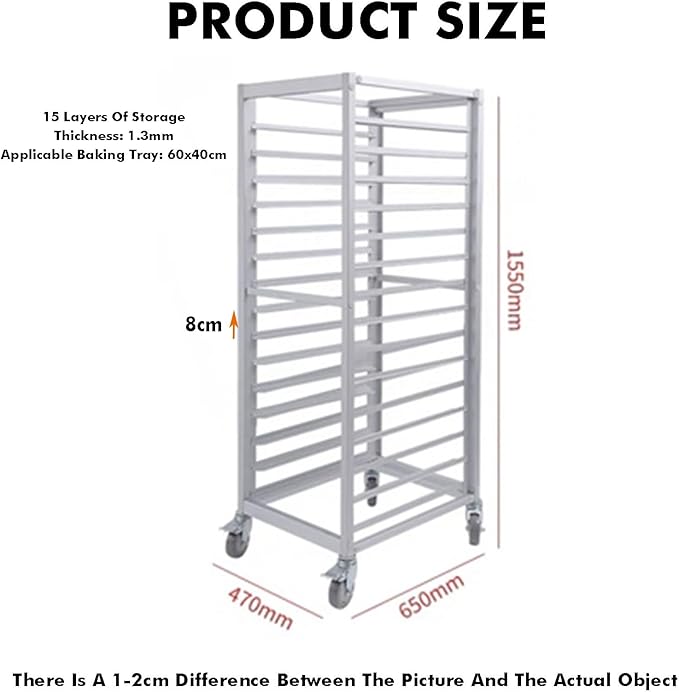 Quick Rack for Baking PansCommercial Aluminum Bread Rack with Wheels - 15-Layer Bakery Storage for Restaurants &amp Food Service (155x65x47cm) - Heavy-Duty Space-Saving Design