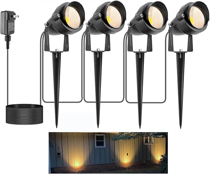 Spot Light for Yard Warm White Outdoor Spotlights Metal Case Landscape Lights IP65 Waterproof Uplights with Spiked Stand for Garden Lawn Pathway Front Porch Bushes (4 Lights)