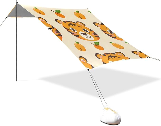 Cute Tiger Face Camping Sun Shelter Beach Tent Portable Beach Sun Shade Outdoor Canopy for Camping Trips Fishing Picnic