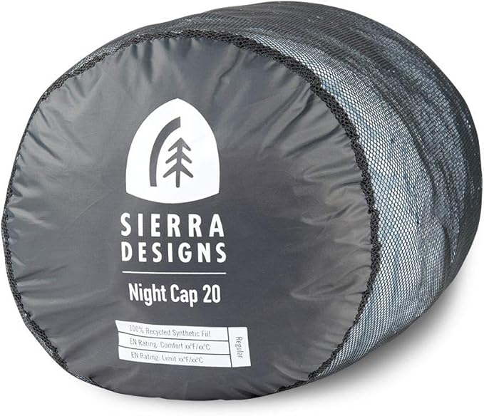 Sierra Designs Night Cap 20 Degree Sleeping Bags - Recycled Synthetic Zipperless Mummy Style Camping &amp Backpacking Sleeping Bags for Men &amp Women