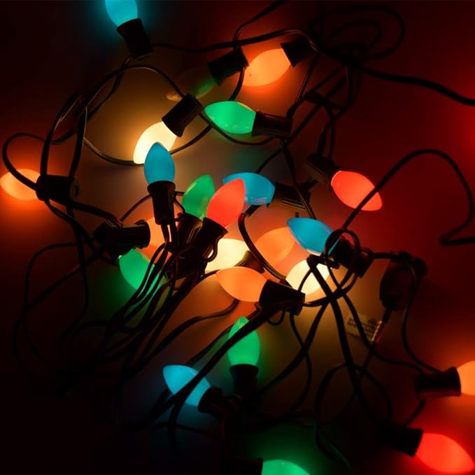 Abeja C7 LED Multicolor Christmas Lights 25Ft Outdoor Christmas String Lights with 27 Shatterproof Bulbs Green Wire Vintage Decor for Xmas Tree Patio Roofline Garden Party Indoor Outdoor
