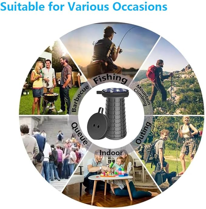 WESAPPINC Upgraded Collapsible Stool Lightweight &amp SturdyMax 400lbs Portable Retractable Telescoping Stool Foldable Camping Stool for Adults Outdoor Hiking Garden BBQ Fishing (Black)