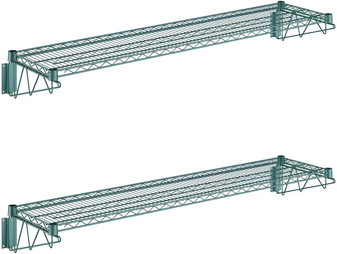 2-Pack 14 x 60 Fixed Wire Green Epoxy Wall Mount Shelf Commercial Wall Mount Shelving NSF
