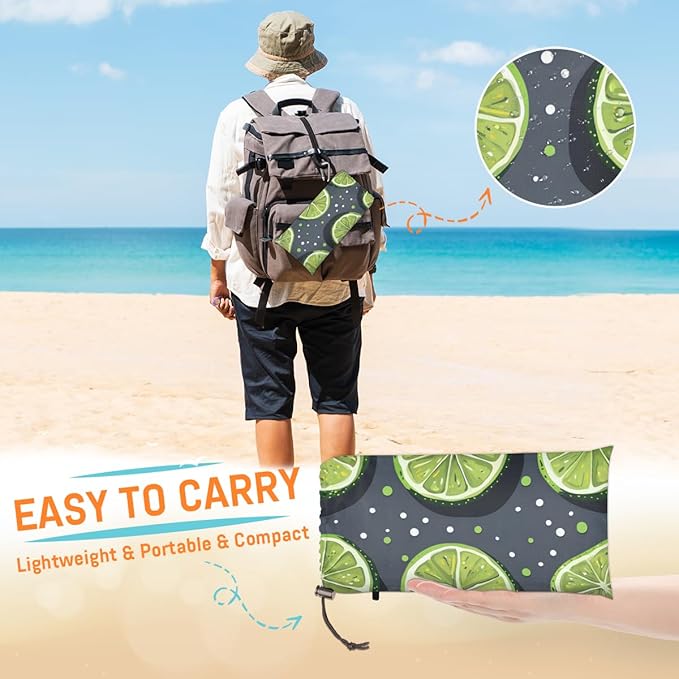 Waterproof Sandproof Beach Blanket 59''×68'' Sour Lemon Slices Polyester Outdoor Picnic Blanket with 4 Stakes &amp Storage Bag for BeachCampingVacation Fruit