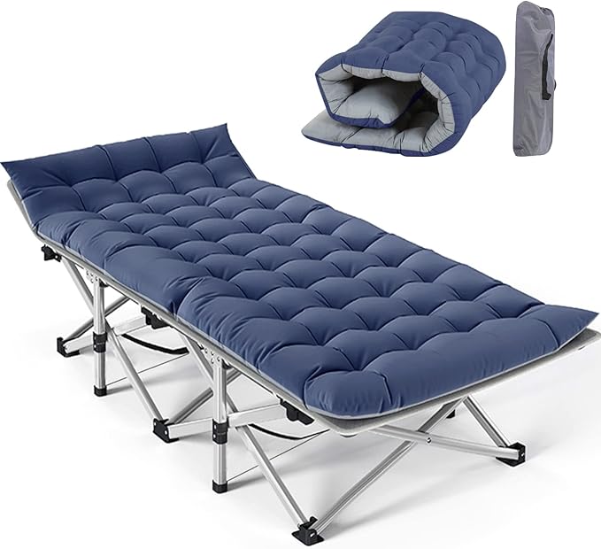 Portable Folding Camping Cot for Adults with Comfortable Mattress Lightweight Camp Bed with Carry Bag for Outdoor Travel Hiking Beach and Backpacking
