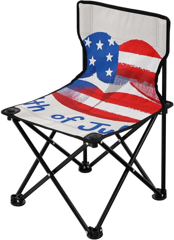 4th of July Independence Day Red and Blue Lips Portable Camp Chairs for Adults Ultra Lightweight Ultralight Camping Chair Includes Carry Bag Portable Chair for Waiting in Line for Camp Sports