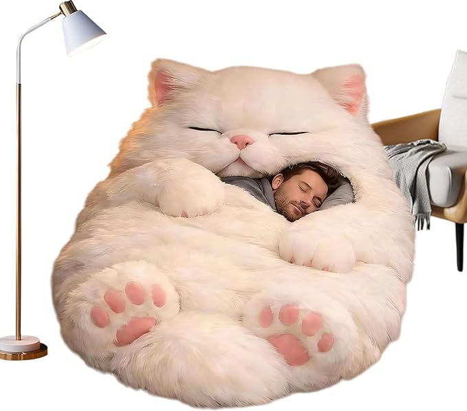 Plush Cat Print Envelope Sleeping Bag | Cat Sleeping Bags for Humans | Warm Cats Mummy Sleepings Bag with Soft Flannel Lining Self | Giant Plush Envelope Design Sleep Sack Cats Blanket for Humans