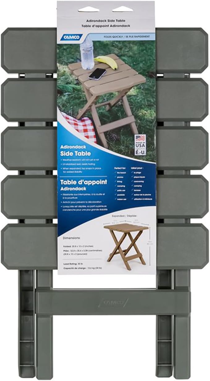 Camco 21042 Quick-Folding Adirondack Table Plastic Sage