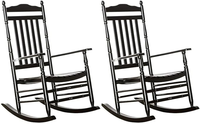 Outdoor Patio Rocking Chairs Set of 2 Porch Wooden Comfy Rockers for Adult Furniture Indoor Outside Camping Balcony Garden Backyard Lawn and Bistro Black