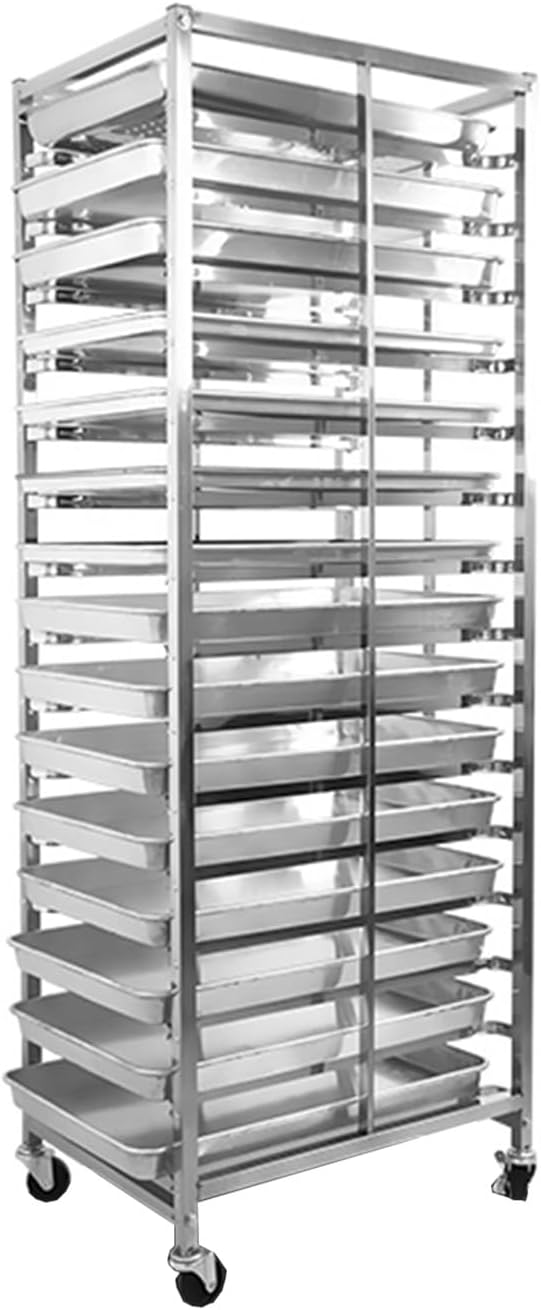 Quick Rack for Baking Pans15-Tier Mobile Bread Pan Rack with Wheels - Open Shelves for Baking Dough &amp Pizza - Ideal for Bakeries Restaurants &amp Catering Needs