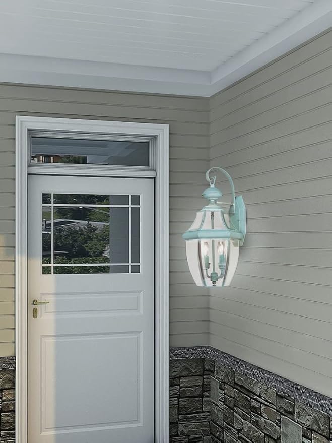 Livex Lighting 2251-07 Monterey 2 Light Outdoor Bronze Finish Solid Brass Wall Lantern with Clear Beveled Glass 20.25 x 10.5 x 20.25