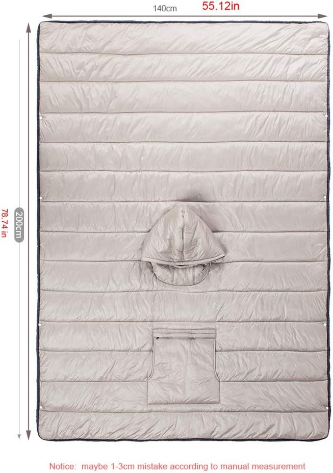 Gaorui Winter Poncho Coat Outdoor Camping Warmth Small Quilt Blanket Water-resisitant Sleeping Bag Cloak Cape with Hat for Adult (Khaki)