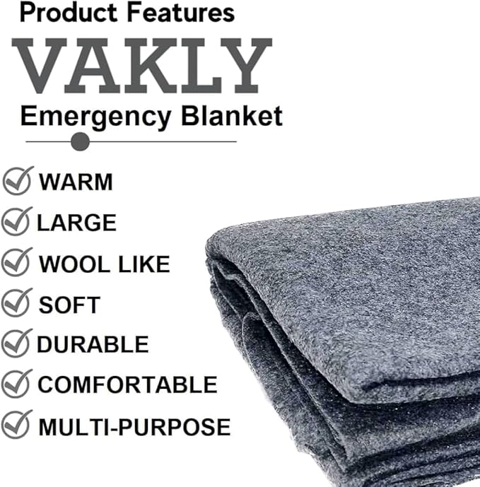 Vakly Emergency Throw Blanket 80 x 40 in (2 Pack) – Disposable Fleece Survival Blanket for Travel Camping Car Emergency Kit Outdoor Use &amp Homeless Shelters Gray