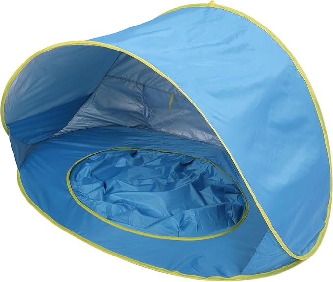 Focket Beach Tent Lightweight Portable Pop Up Sun Shelter Baby Beach Tent with Pool for Outdoor Family (Blue)