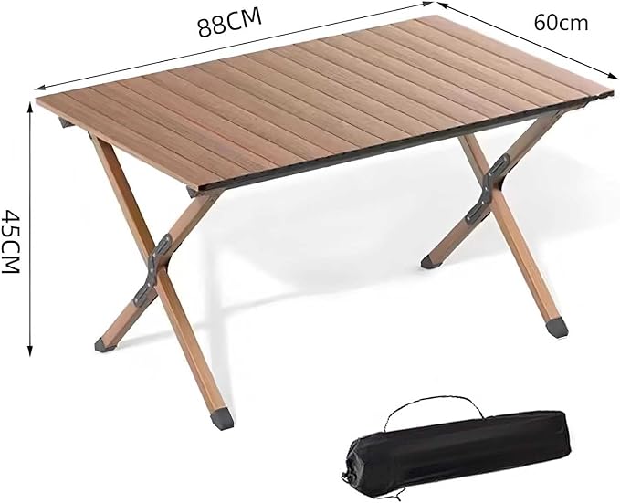 Portable Outdoor Camping Table Large for 2-6 Person Foldable Roll-up Metal Camp Table with Carry Bag for Picnic Camp Wood Color
