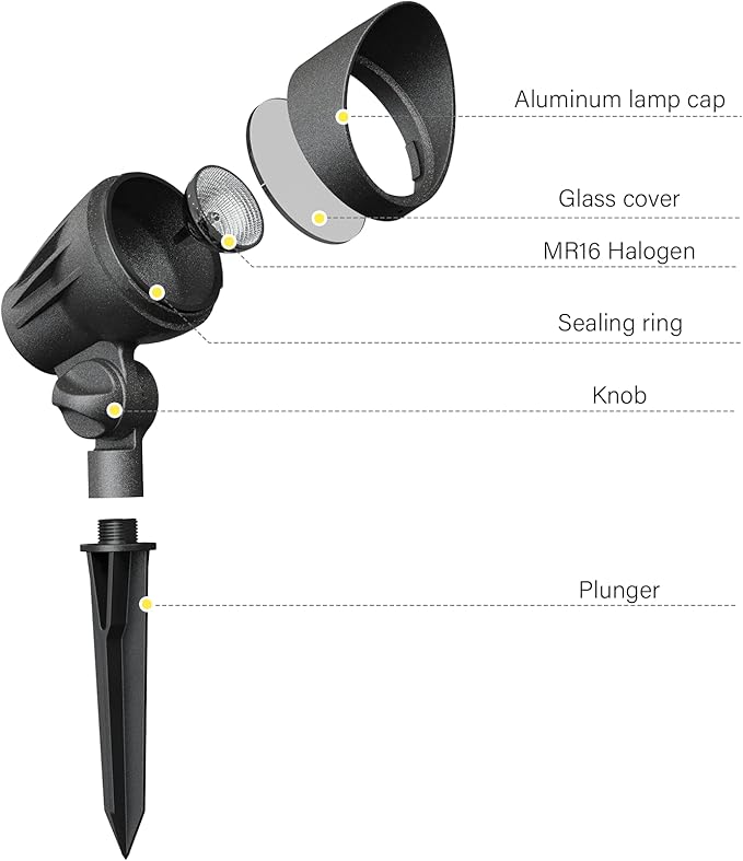 Malibu 50 Watt Floodlight Landscape Lights Outdoor Spotlight Waterproof Path Light Low Voltage Lighting with Spike Stand for Garden Yard Pathway Lawn Driveway Outdoor Lighting 8301-9601-01