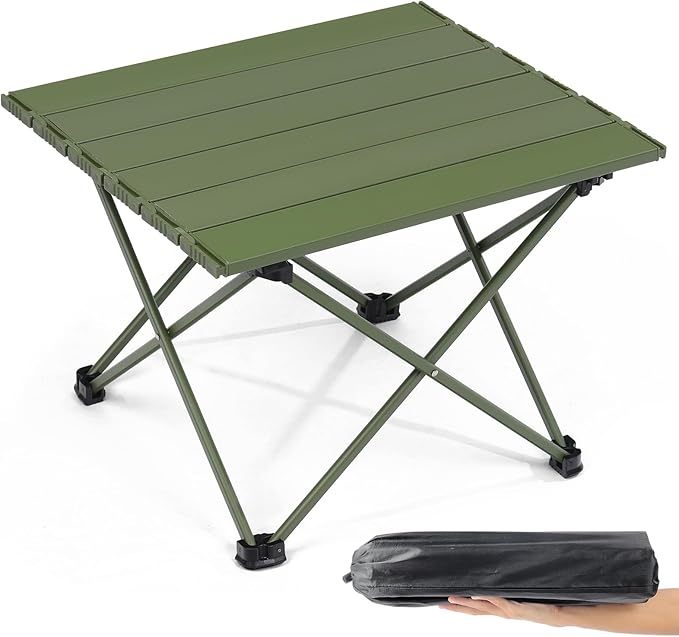 Small Folding Camping Table with Carry Bag Portable Ultralight Compact Aluminum Beach Table Foldable Mini Collapsible Camp Tables for Hiking Picnic Travel Cooking Outdoor Green