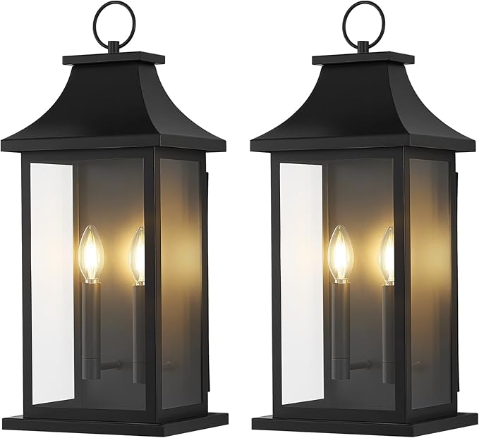 Large Outdoor Wall Lights Outdoor Lighting Exterior Lighting Fixtures Wall Mount Wall Sconce Light Outdoor Lanterns for Porch Black 22 2-Light 2-Pack