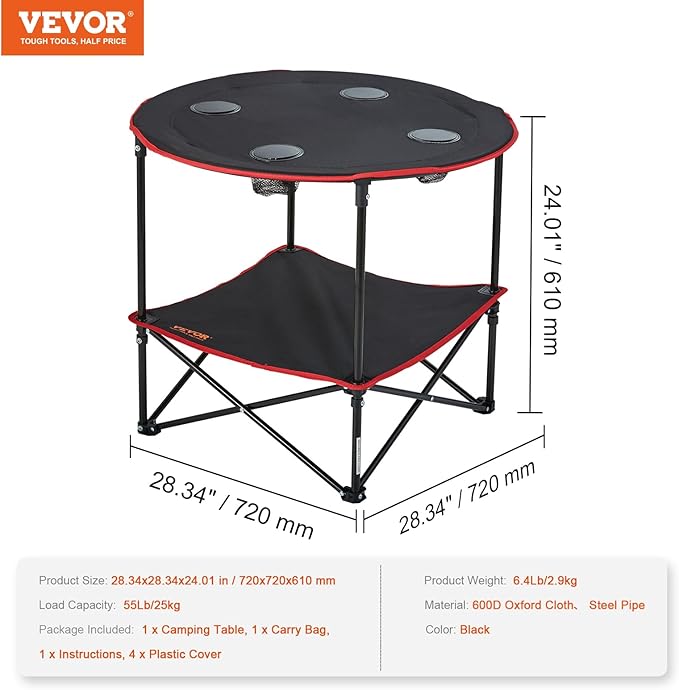 VEVOR Folding Camping Table Outdoor Portable Fold Up Lightweight Side Table for BBQ Tailgating Picnic Travel Hiking Fishing