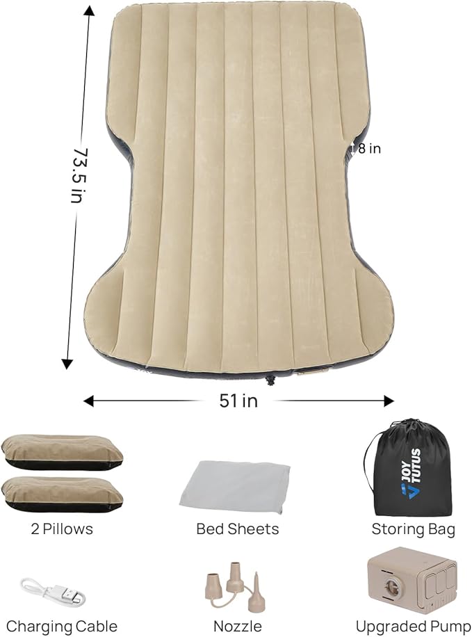 JOYTUTUS Model Y Air Mattress Self-Inflating Camping Bed Compatible with Tesla Model Y Upgraded Built-in Pump Soft Bed Sheets 2 PillowsCamel