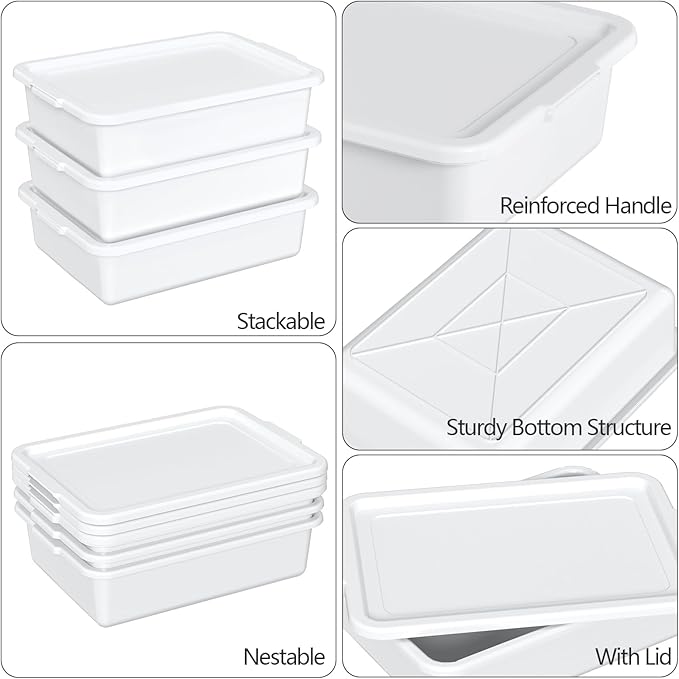 13 Liters Food Grade Dish Tubs with Lids Restaurant Bus Tub Boxes Set of 3 White