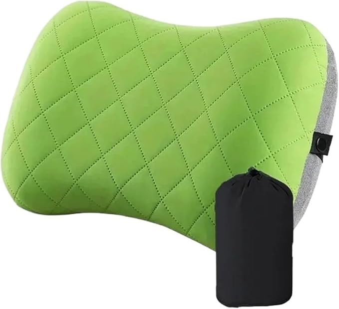 Ultralight Inflatable Camping Travel Pillow with Soft Washable Cover - Ergonomic Inflating Pillows for Neck &amp Lumbar Support(Green)