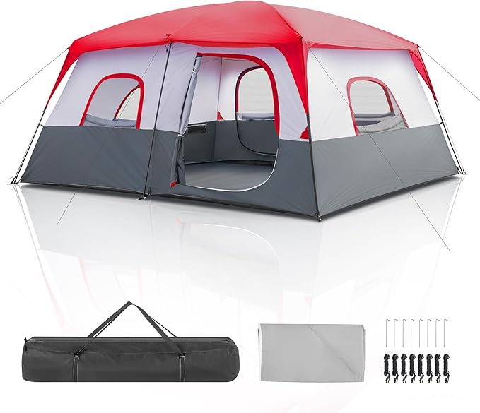 430 * 430 * 210cm Polyester Cloth Fiberglass Poles Can Accommodate 14 People Camping Tent Red and White