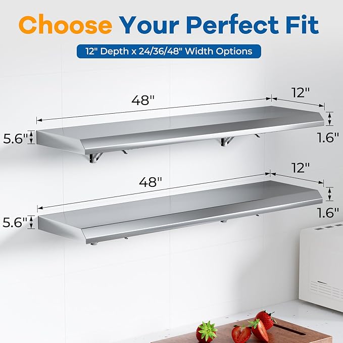 Stainless Steel Folding Shelf 48 x 12 for Food Truck Fold Down Concession Shelf for Serving