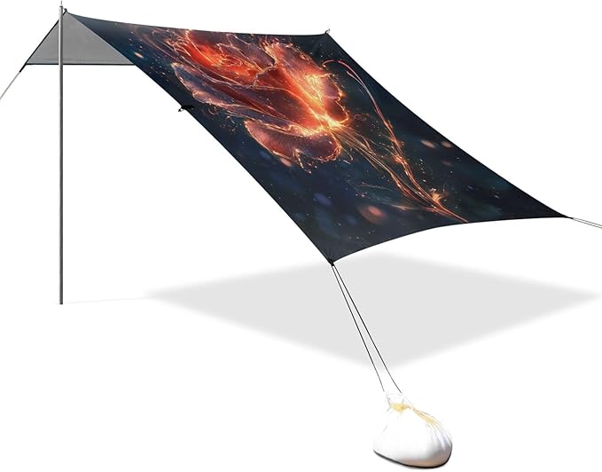 ALAZA Lighting Rose Flower Fantastic Beach Tent Sun Shelter UPF50+ Protection Beach Shade Canopy w/ 4 Sandbags for Outdoor Camping Fishing Backyard Fun Picnic 10x9 ft