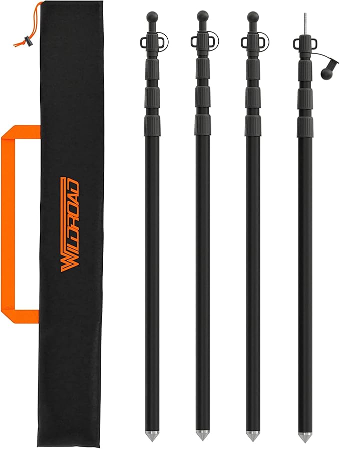 WILDROAD Tarp Poles Tent Poles Canopy Poles 8.37 ft Telescoping Aluminum Poles with Non-Slip Aluminum Cone Bottom Portable and Lightweight Camping Gear for Camping and Awnings Set of 4