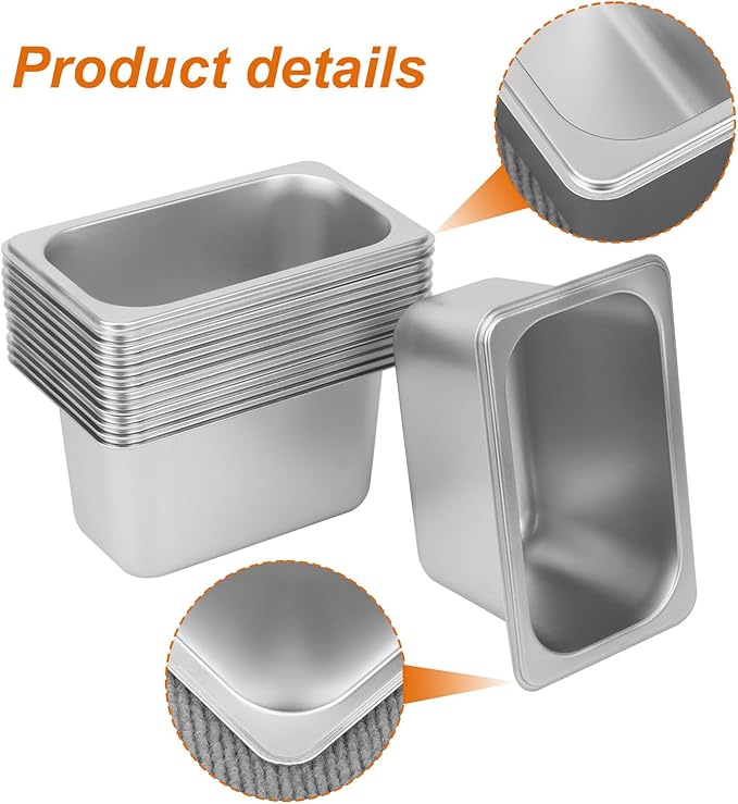 12 Pack 1/9 Size 4 Inch Deep Steam Table Pan Silver 201 Stainless Steel Chafing Pan Half Size Hotel Steam Pans for Weddings Parties Restaurants Cafeterias and Hotels
