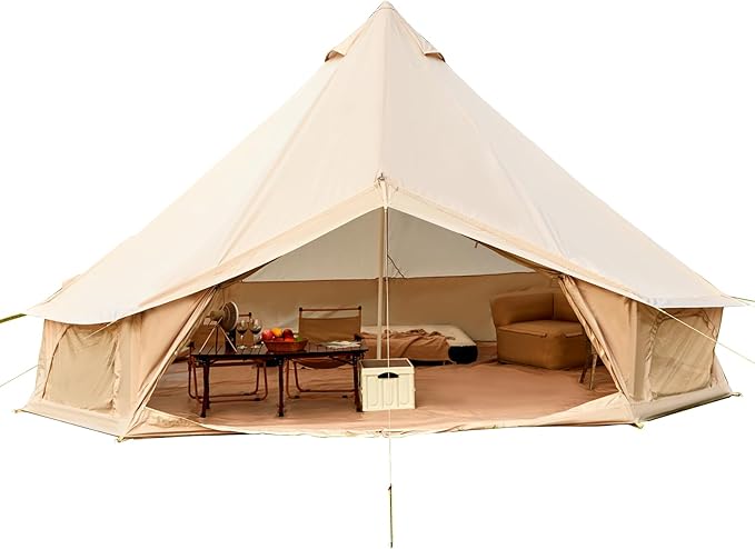 YOLENY Bell Tent Yurt Tent 4/6/8/10 Person 4 Season Waterproof Glamping Tents w/Stove Jack for Family Camping Outdoor Party Glamping Tents for Camping - 10/13.1/16.4FT