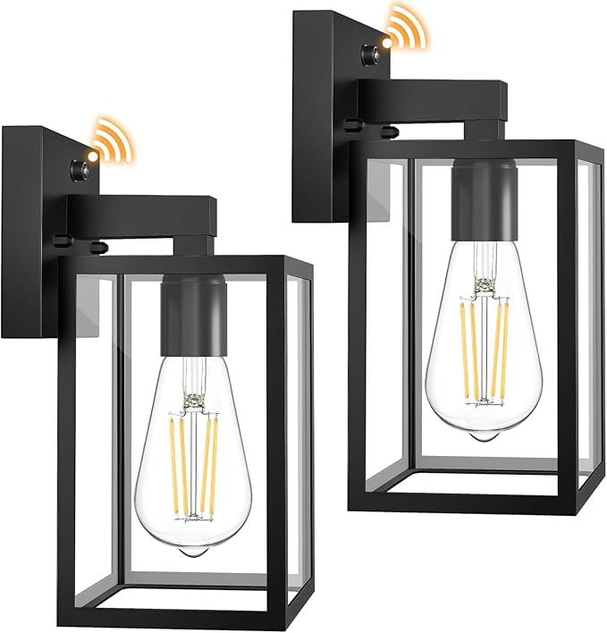FOLKSMATE 2 Pack Dusk to Dawn Outdoor Wall Light Fixtures Exterior Porch Light Waterproof Wall Sconces Lanterns Sensor Lighting Wall Mount for House Doorway Garage Black