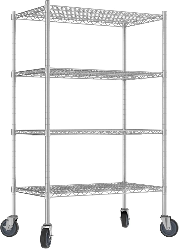 Commercial NSF Listed Chrome Mobile Wire Shelving Kit 21 x 36 x 60 with 4 Shelves Perfect for Warehouse Walk-in Refrigerator Freezer Grocery Store Restaurant Dishroom