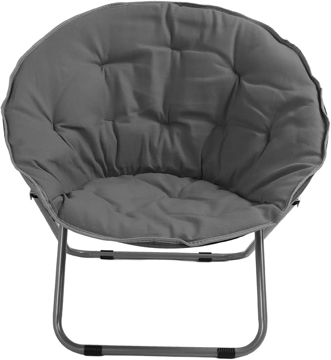Round Folding Chair Oversize Padded Moon Chair Soft Stable Portable Foldable Camping Beach Picnic Chair Grey