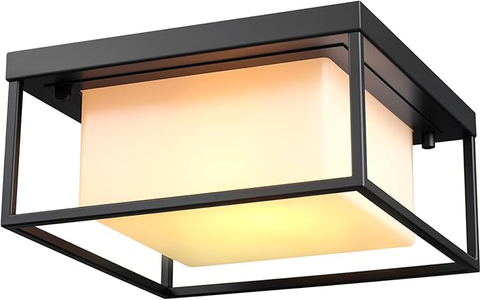 GLOBE Electric 60000164 1-Light Outdoor Flush Mount Matte Black Frosted Glass