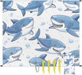 Waterproof Sandproof Beach Blanket 59''×68'' Ocean Sharks Polyester Outdoor Picnic Blanket with 4 Stakes &amp Storage Bag for BeachCampingVacation White Bottom