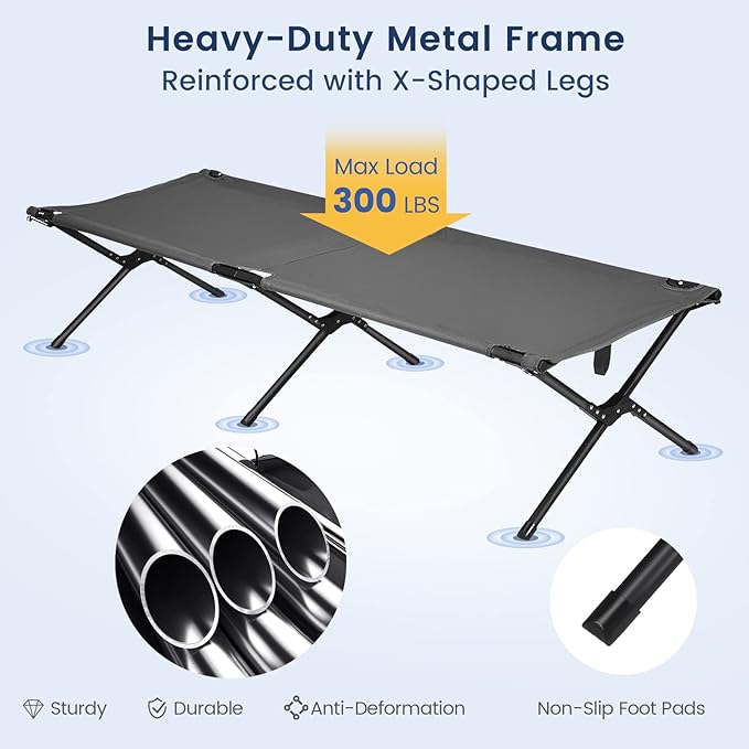 Goplus Folding Camping Cot with Carrying Bag Portable Lightweight Outdoor Sleeping Bed for Adults Kids 300LBS Weight Capacity Heavy-Duty Camping Bed for Traveling