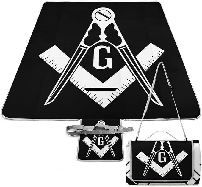 Masonic Faith Hope and Charity Freemason Logo Black Waterproof Outdoor Picnic Blanket Sandproof Beach Mat for Camping Hiking Grass Travelling