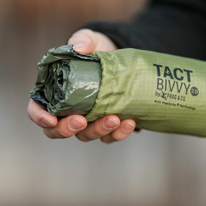 Survival Frog Tact Bivvy 2.0 Emergency Sleeping Bag with Stuff Sack Carabiner &amp Survival Whistle – Compact Lightweight Waterproof Reusable Thermal Bivy Sack Shelter Kit