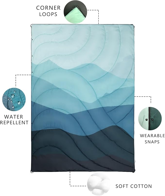 Outdoor Puffy Camping Blanket Lightweight Down Alternative Puffy Waterproof Stadium Blanket with Portable Bag Lightweight Camping Blanket for 2 People Cold Weather Sports Travel Car 79*54 inch