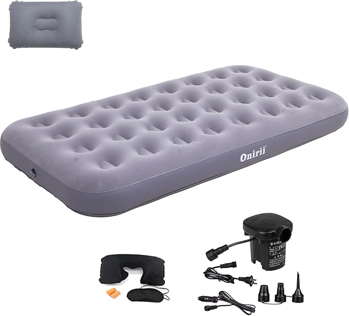 Twin Size Single Camping Air Mattress Bed with Air PumpInflatable Air MattressThickened Portable Blow Up BedTravel Sleeping Pad for Truck Tent Camping/Home/Hiking(Grey)