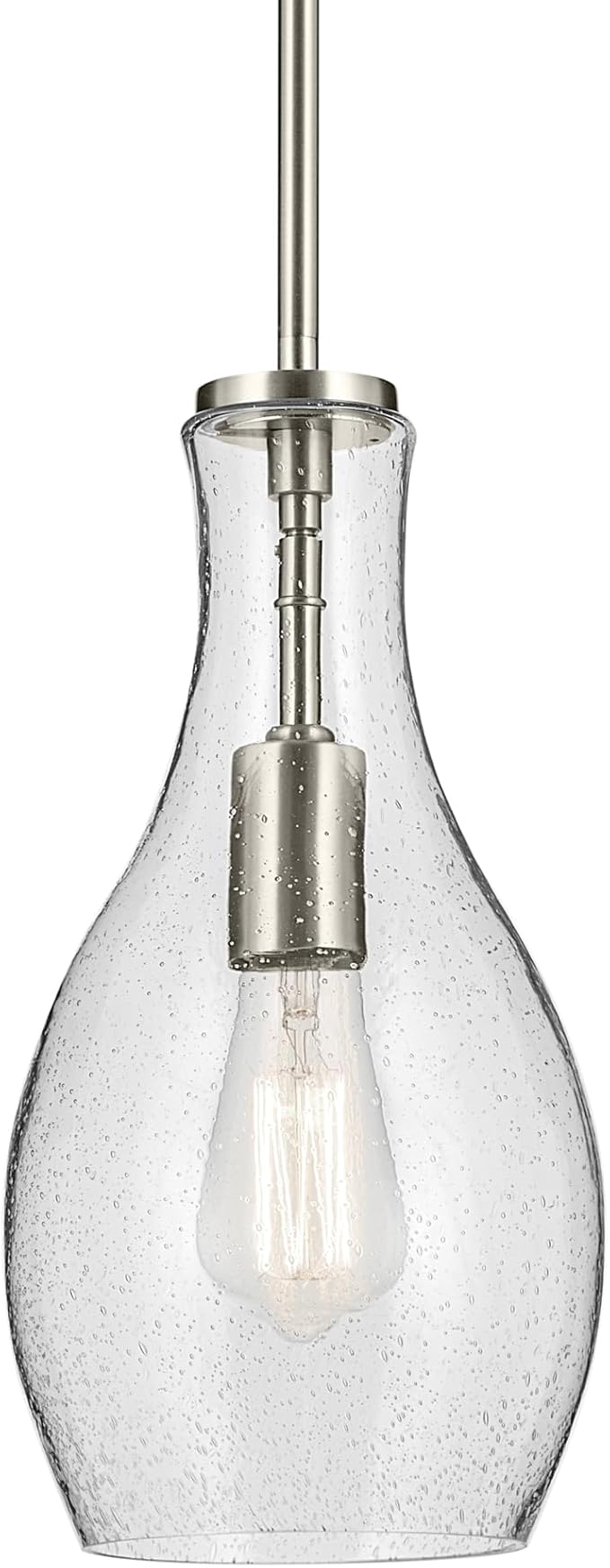 Everly 13.75 1-Light Bell Pendant with Clear Seeded Glass in Brushed Nickel for a Kitchen Island Dining Nook or Home Bar (13.75 x 7) 42456NICS