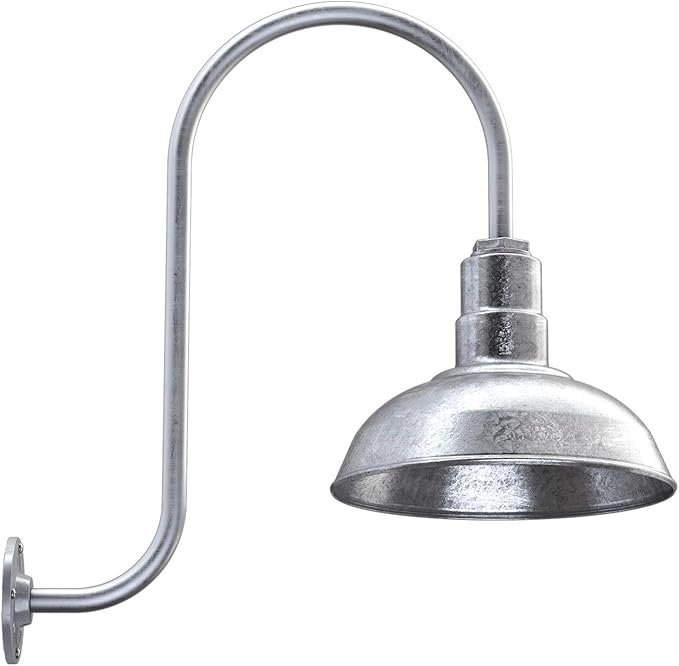 Steel Lighting Co. Westchester Barn Light | Outdoor Wall Mounted | 12 inch Dome | Upslope Gooseneck| Warehouse Steel Light Made in America | Galvanized Exterior/Galvanized Interior