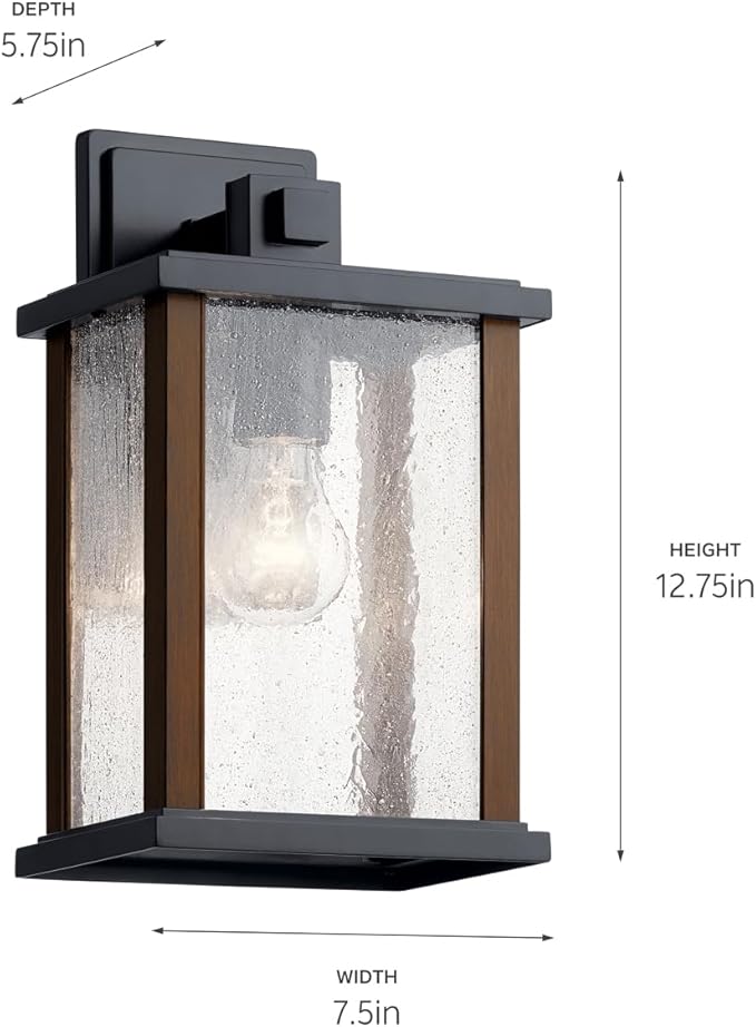Kichler Marimount 12.75 Outdoor Wall Light in Black 1-Light Exterior Wall Sconce with Clear Ribbed Glass (12.75 H x 7.5 W) 59017BK