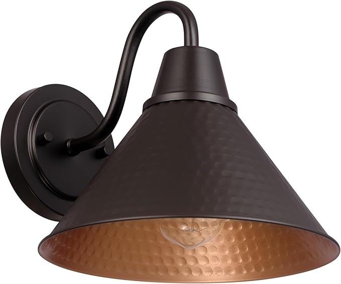 Globe Electric 60000013 1-Light Outdoor Wall Sconce Bronze 9 Warehouse Shade Painted Gold Interior Gooseneck Stem Porch Light Wall Lighting Patio Décor