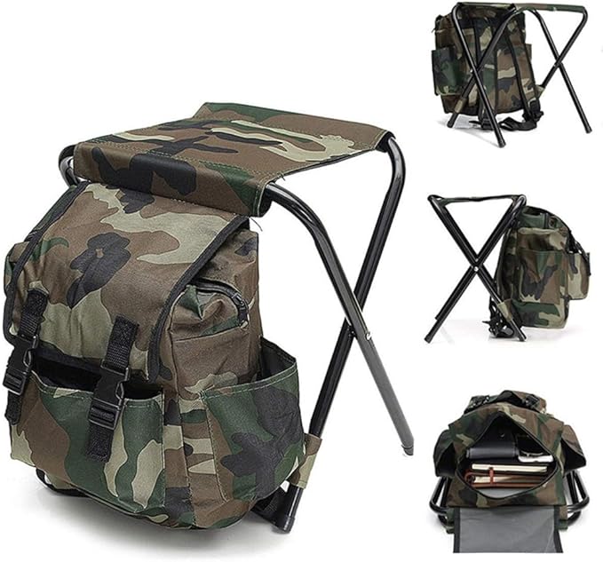Portable Mountaineering Backpack ChairFoldable Fishing Chair100kg Max Load Oxford Cloth Stool Backpack for Camping HikingTravel