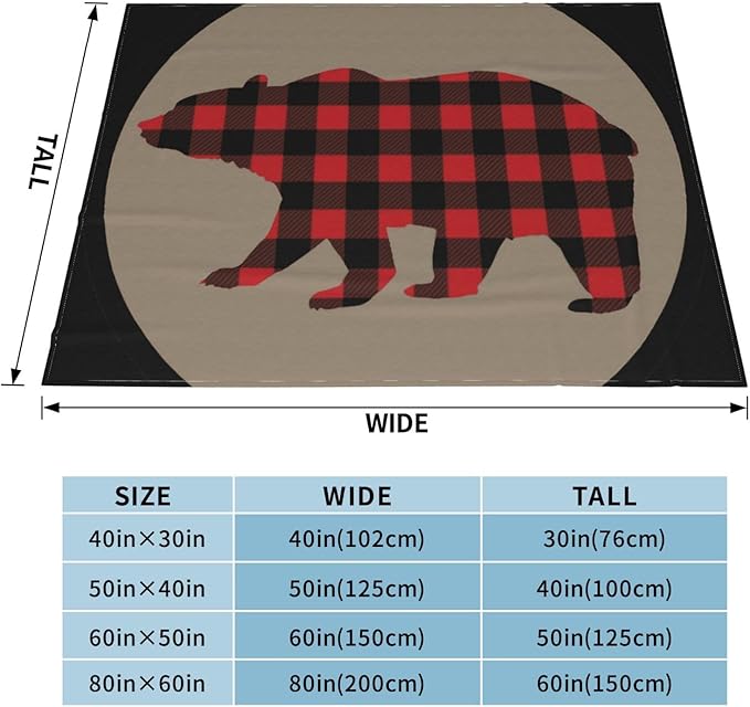 80X60 Red Black Buffalo Plaid Bear Lightweight Flannel Blanket - Soft and Breathable Polyester Suitable for Travel Camping and Home Decoration